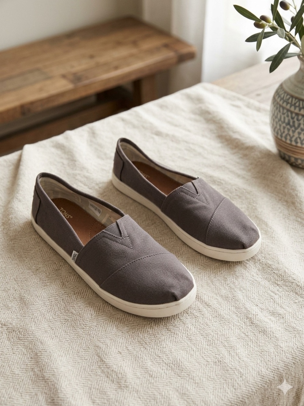 Toms Women's Slip-On Canvas Flats in Taupe Gray